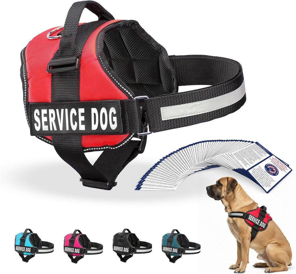 Industrial Puppy Service Dog Vest Harness - Durable & Adjustable Vest for Dog with Reflective Straps, Removable Patches, 50 ADA Cards, Handle & D-Ring, Travel and Daily Use, (Bright Red, XL 30"-39")