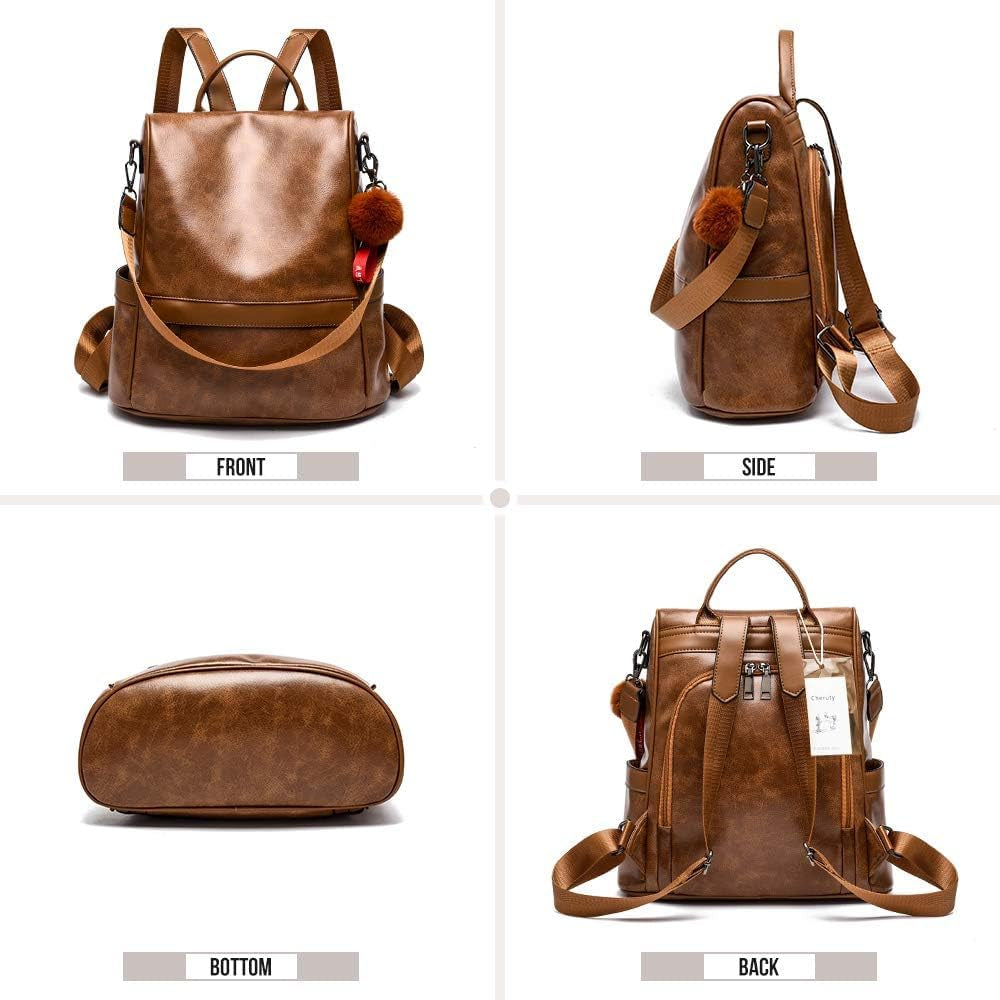 CHERUTY Women Backpack Purse PU Leather Anti-Theft Casual Shoulder Bag Fashion Ladies Satchel Bags