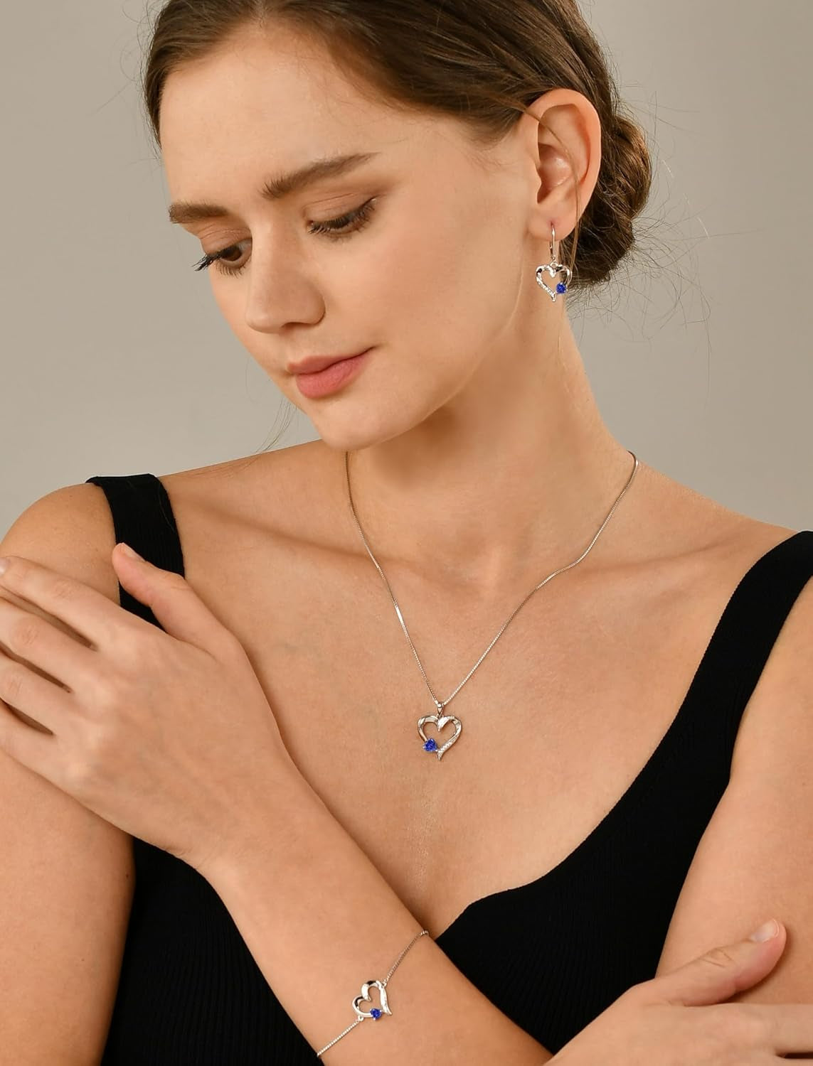 YL Heart Dangle Earrings 925 Sterling Silver Drop Earrings Birthstone Leverback Jewelry for Women