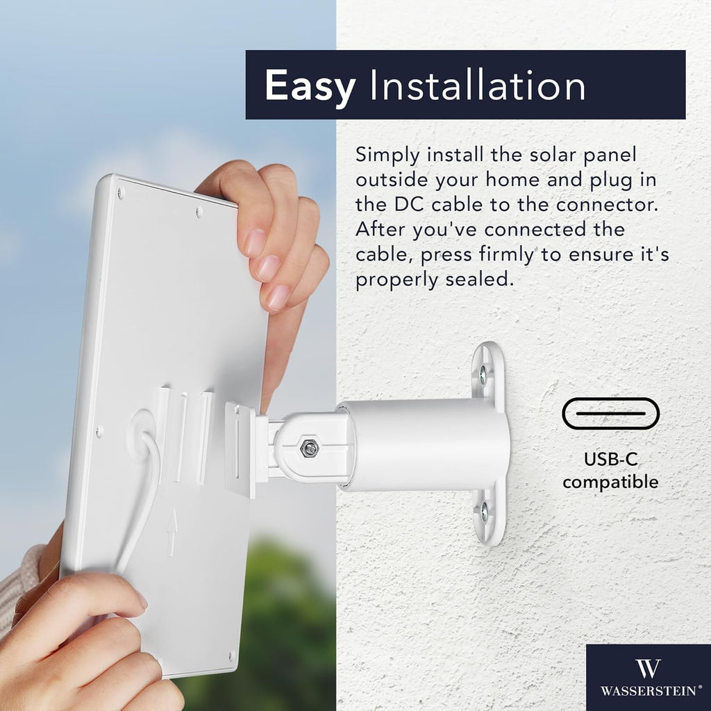 Wasserstein Solar Panel Compatible with Ring Spotlight Cam/Plus/Pro Battery, Stick up Cam/Pro & Outdoor Cam plus Battery - Continuous Power for Ring Surveillance Camera (1-Pack, White)