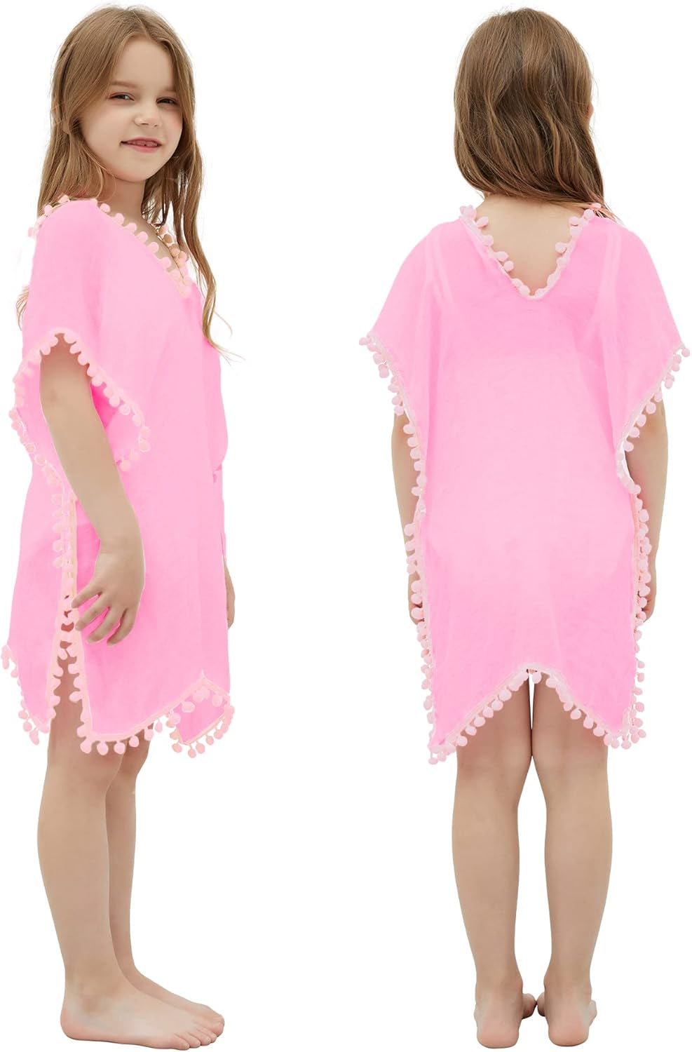 Missshorthair Girls Swim Cover up Beach Swimwear Coverup Swimsuit Wraps with Pom Pom Trim