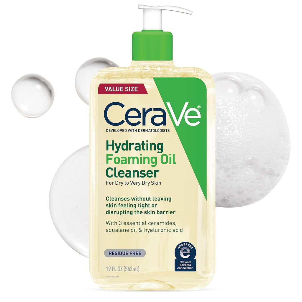 Cerave Hydrating Foaming Oil Facial Cleanser with Hyaluronic Acid, 19Oz | Face and Body Wash with Squalane Oil and Ceramides in a Fragrance Free, Residue Free Formula for Dry to Very Dry Skin.