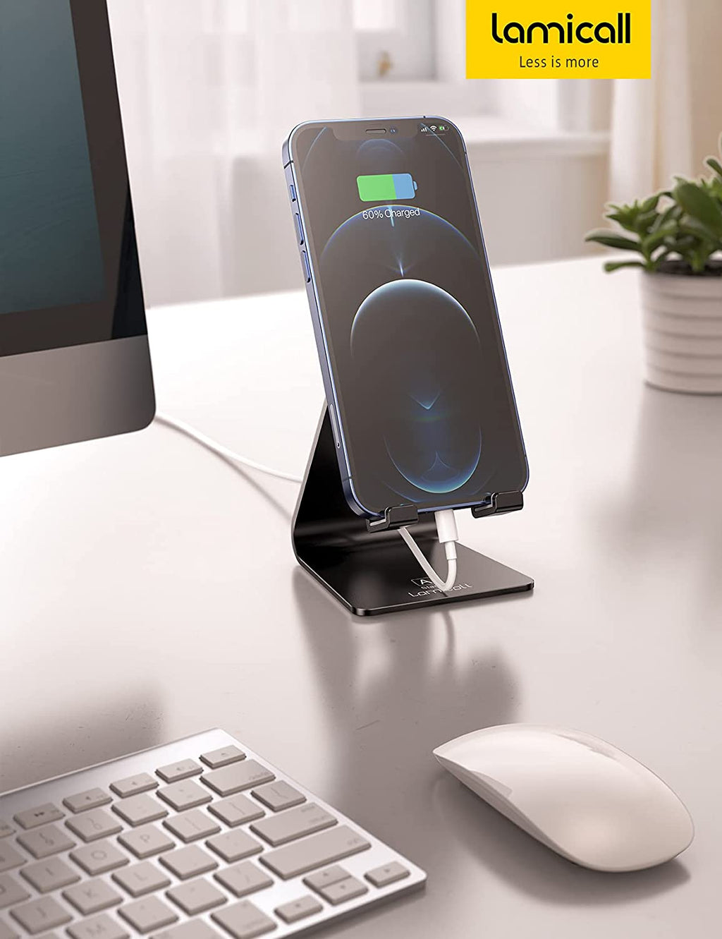 Lamicall Adjustable Cell Phone Stand, Desk Phone Holder, Cradle, Dock, Compatible with Iphone 17 16 15 14 Air plus Pro Pro Max 13 12 X XS, 4-8" Phones, Office Accessories Gifts, All Smartphone, Black