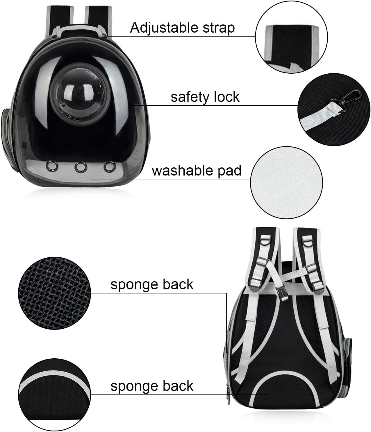AJY Black Cat Carrier Dog Carrier Backpack, Pet Carrier Back Pack Pack for Small Medium Cat Puppy Doggie, Dog Body Carrying Bag Travel Space Capsule for Travel, Hiking, Walking & Outdoor Use
