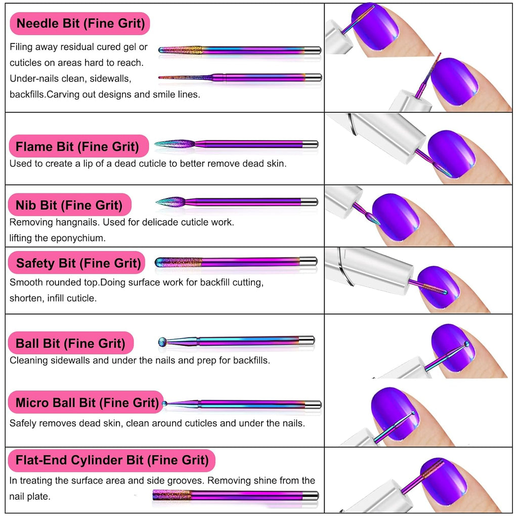Cellentool 25Pcs Nail Drill Bits Set with Storage Box, 3/32 Inch Tungsten Ceramic Diamond Carbide Nail Drill Bits for Acrylic Gel Polish, Cuticle Efile Remover for Manicure Pedicure