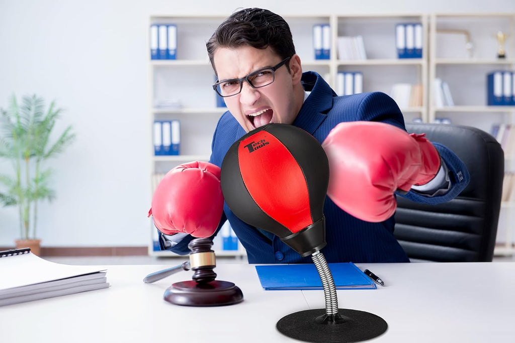 Tech Tools Stress Buster Desktop Punching Bag - Suctions to Your Desk, White Elephant Gifts for Coworker Men and Women, Heavy Duty Stress Relief Ball, Gag Gifts Funny Desk Accessories