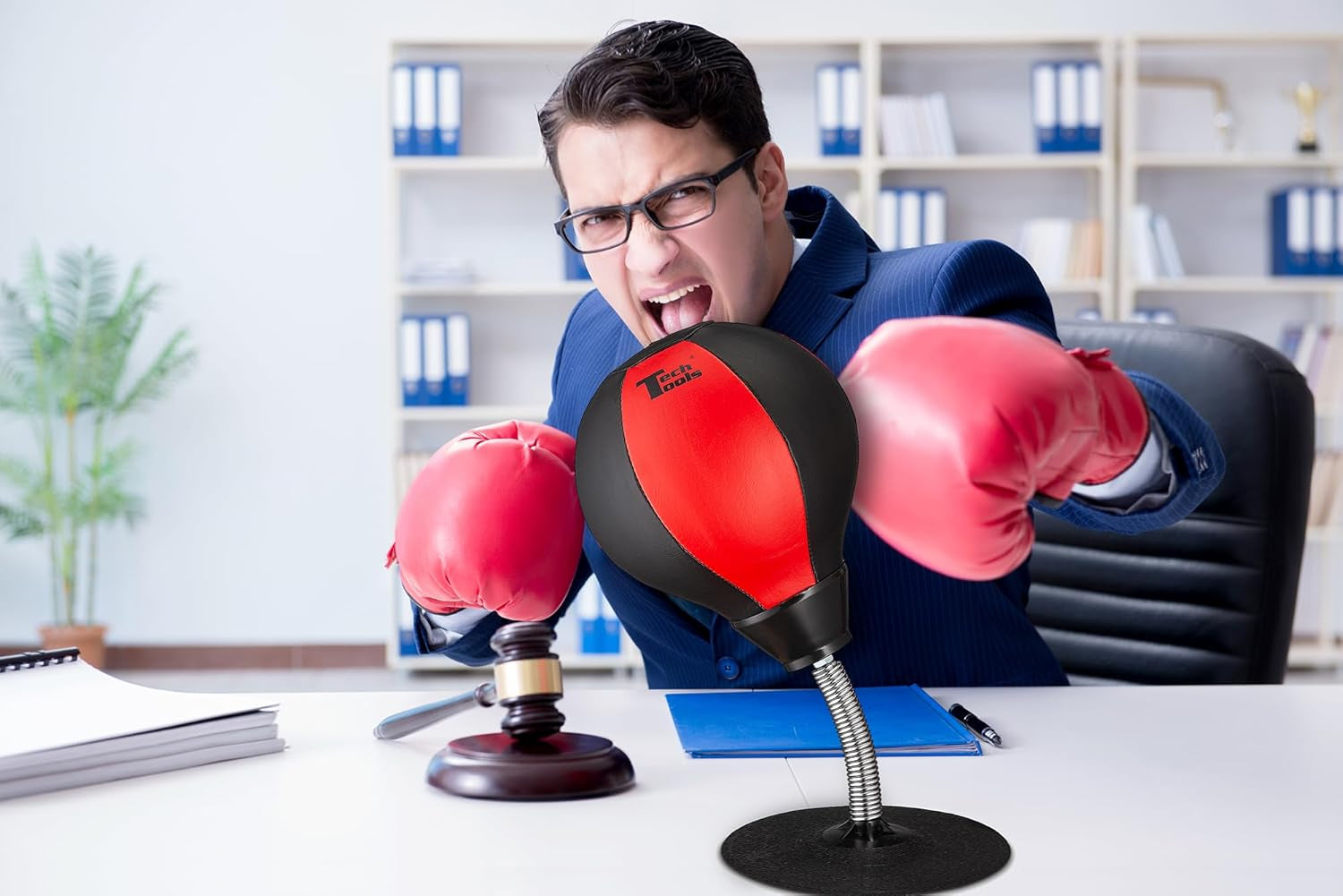 Tech Tools Stress Buster Desktop Punching Bag - Suctions to Your Desk, White Elephant Gifts for Coworker Men and Women, Heavy Duty Stress Relief Ball, Gag Gifts Funny Desk Accessories