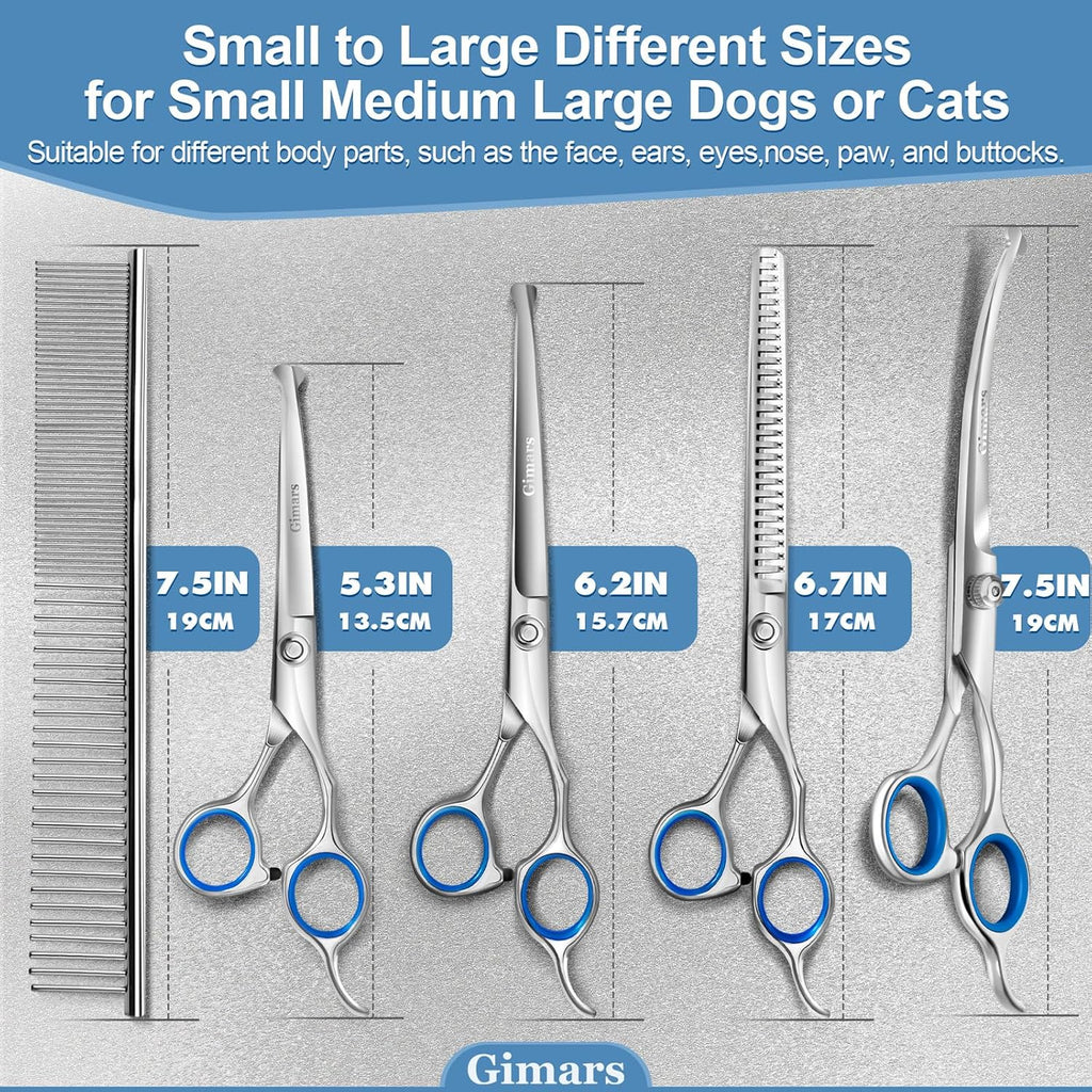 Gimars Titanium Coated Professional 6 in 1 4CR Stainless Steel Dog Grooming Scissors with Safety round Tip, Heavy Duty Pet Grooming Scissor for Dogs, Cats and Other Animals