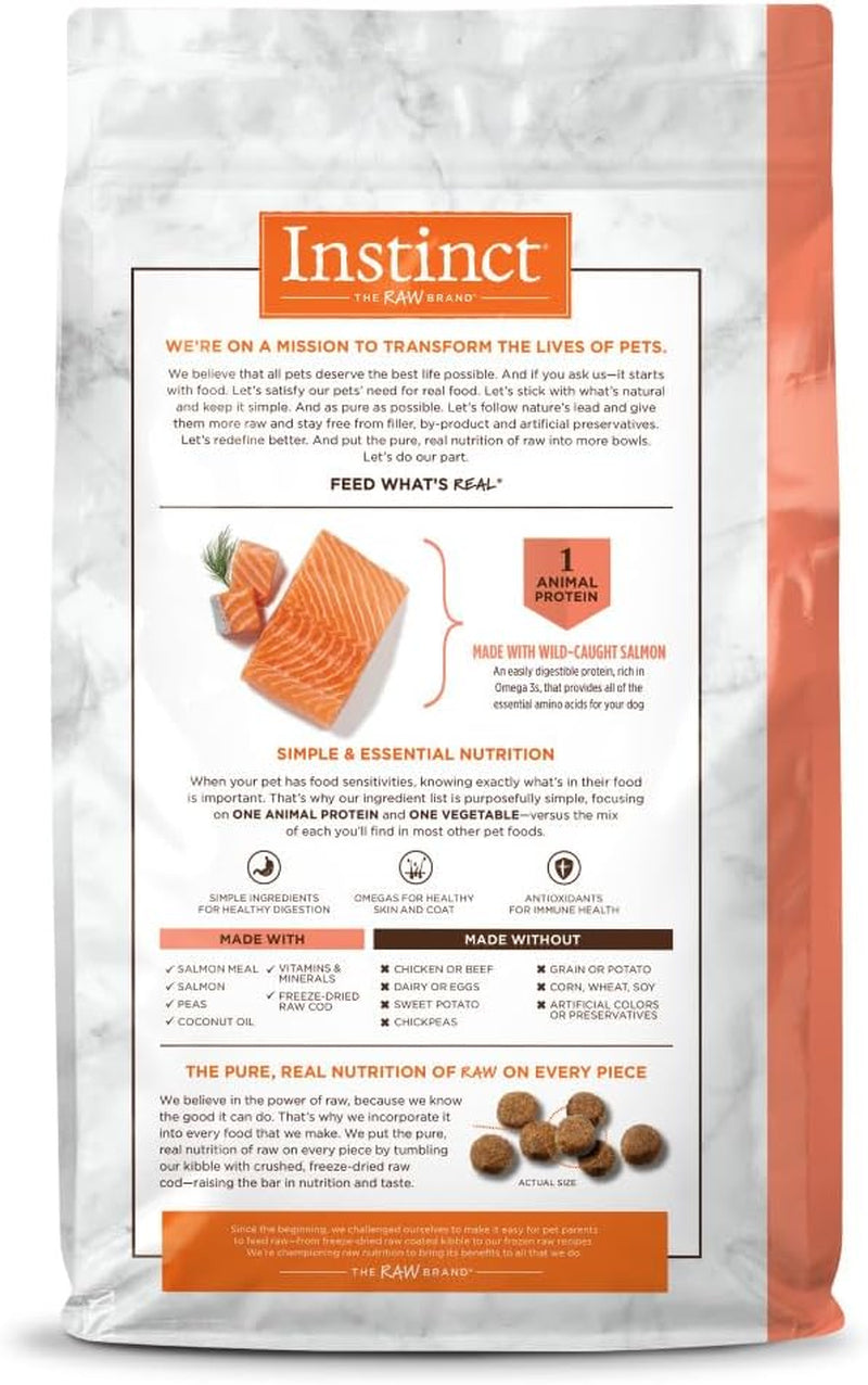 Instinct Limited Ingredient Diet Dry Dog Food, Real Salmon, 20 Lb. Bag | Single Animal Protein and Vegetable Recipe, Raw-Coated Kibble, Wild-Caught Salmon, Gentle on Sensitive Stomachs