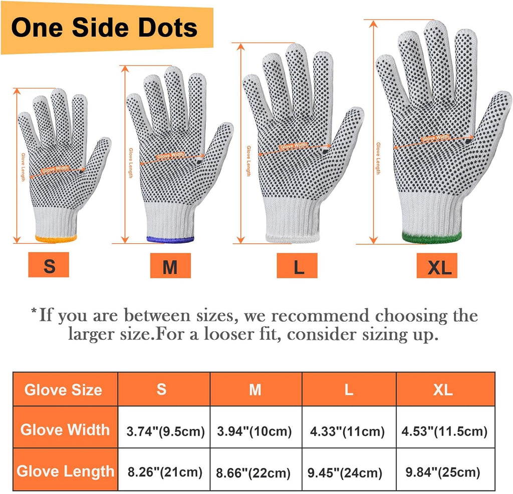 Evridwear Cotton Polyester String Knit Shell Safety Protection Work Gloves for Painter Mechanic Industrial Warehouse Gardening Construction Men & Women 12 Pairs, with One Side Dots, L Size