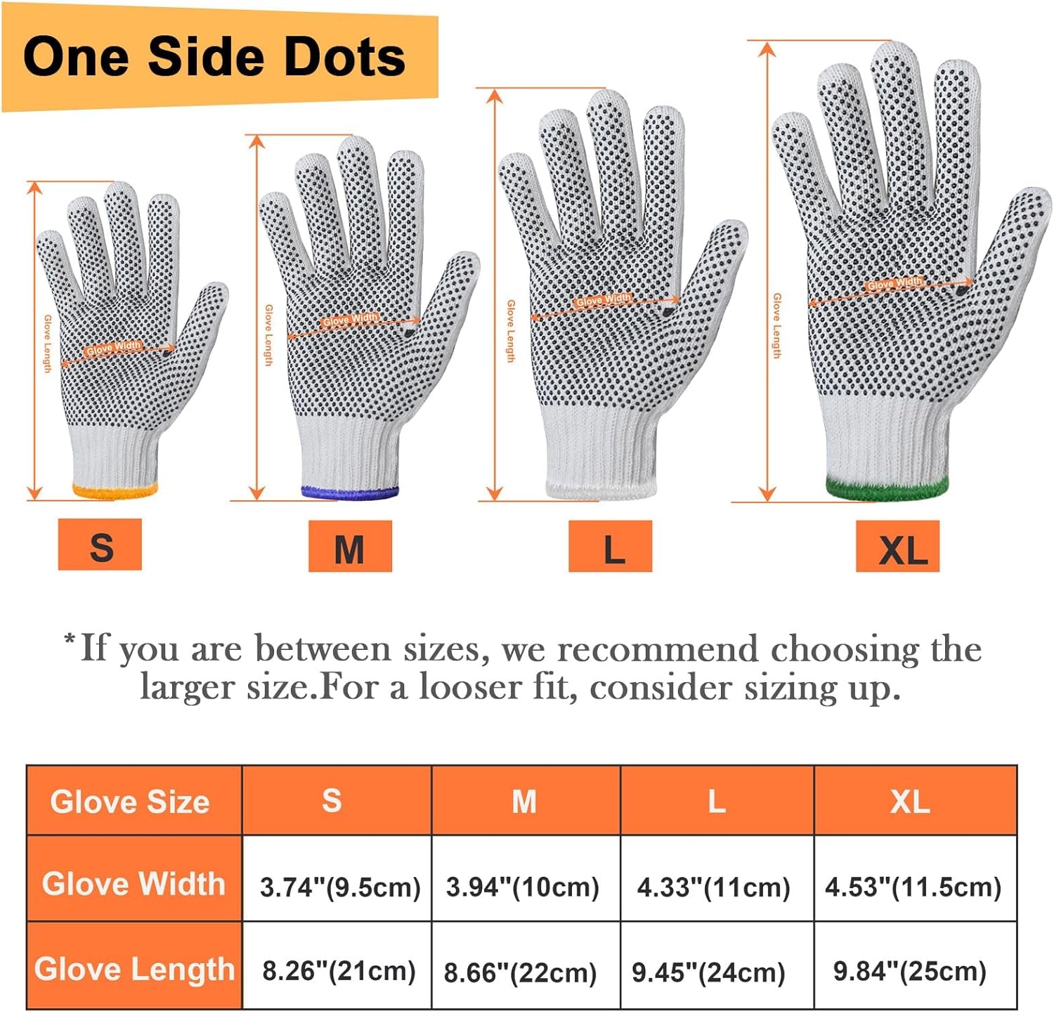 Evridwear Cotton Polyester String Knit Shell Safety Protection Work Gloves for Painter Mechanic Industrial Warehouse Gardening Construction Men & Women 12 Pairs, with One Side Dots, L Size