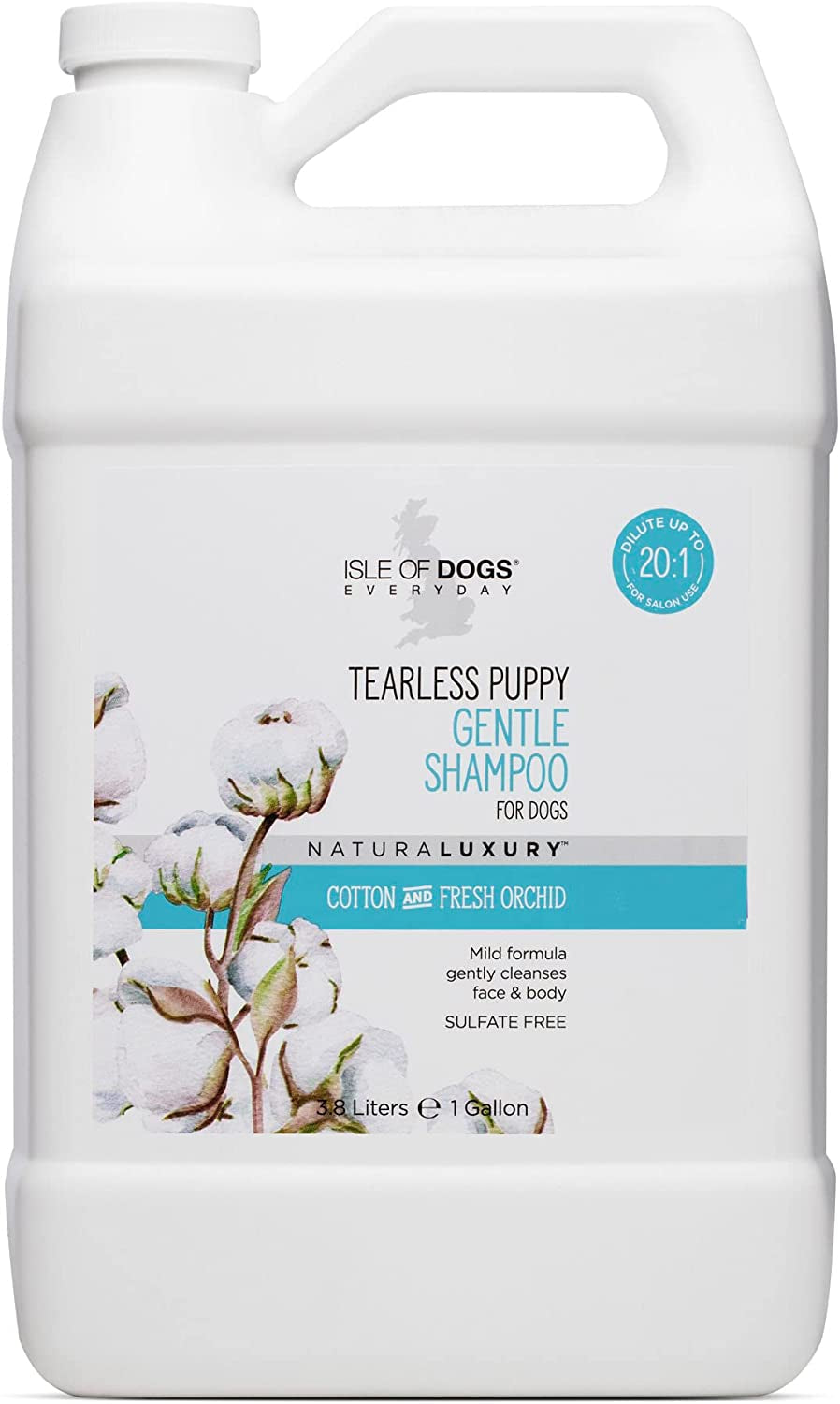 Isle of Dogs - Everyday Natural Luxury Tearless Puppy Shampoo - Cotton + Fresh Orchid - Sulfate & Paraben Free Formula - 1 Gal, (823-Gal)