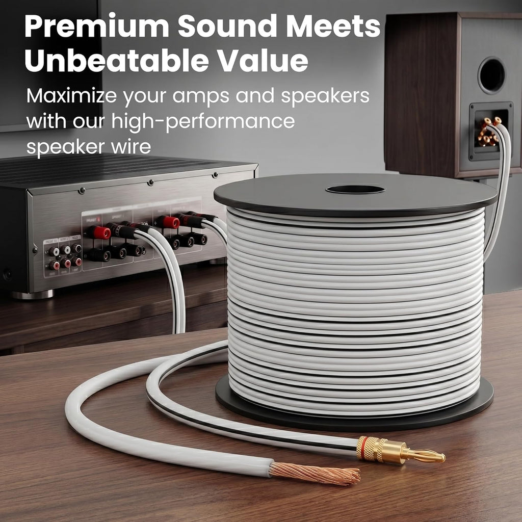 Gearit Speaker Wire 12 Gauge 50 Ft,Speaker Cable with Foot Markers & Polarity Markings,12 Gauge Wire for Car Audio & Home Theater Speakers,Audio Cable for DIY Installations,Cca(White)