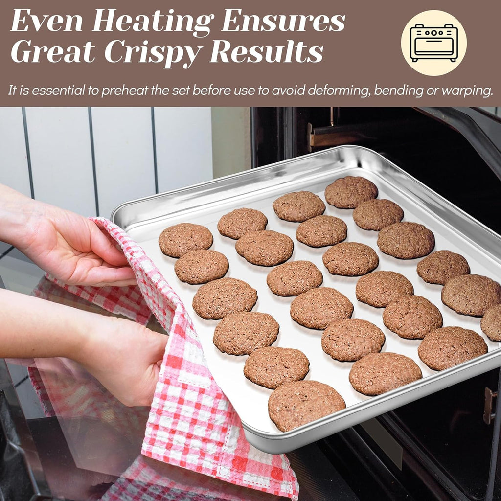 Teamfar Baking Sheet with Rack Set (2 Pans + 2 Racks), 16 X 12 X 1 Inch, Stainless Steel Baking Pan Cookie Sheet with Cooling Rack for Baking, Non Toxic & Healthy, Easy Clean & Dishwasher Safe