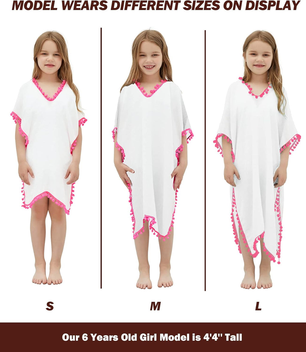 Missshorthair Girls Swim Cover up Beach Swimwear Coverup Swimsuit Wraps with Pom Pom Trim