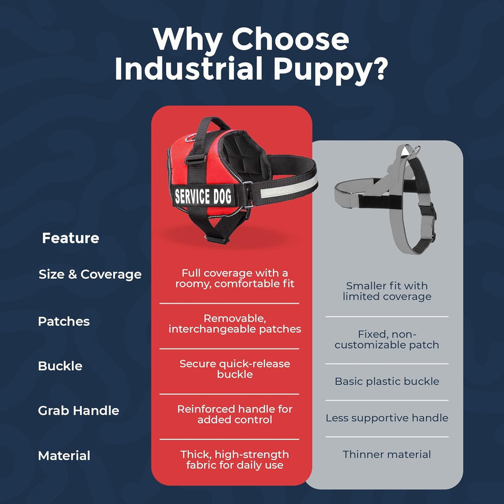 Industrial Puppy Service Dog Vest Harness - Durable & Adjustable Vest for Dog with Reflective Straps, Removable Patches, 50 ADA Cards, Handle & D-Ring, Travel and Daily Use, (Bright Red, XL 30"-39")