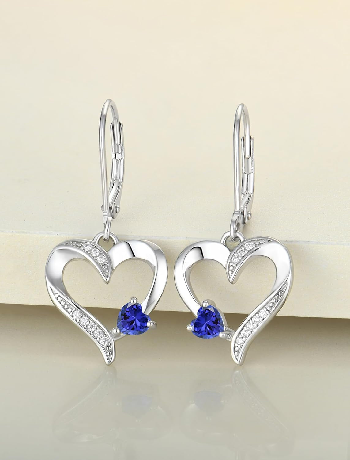YL Heart Dangle Earrings 925 Sterling Silver Drop Earrings Birthstone Leverback Jewelry for Women