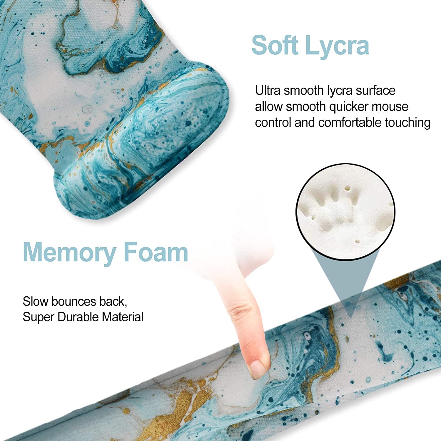 Artso Keyboard Wrist Rest and Mouse Pad with Wrist Support, Ergonomic Mouse Pad, Durable Comfortable Lightweight for Easy Typing Pain Relief, Memory Foam Keyboard Mousepad Set, Teal Turqoise Marble