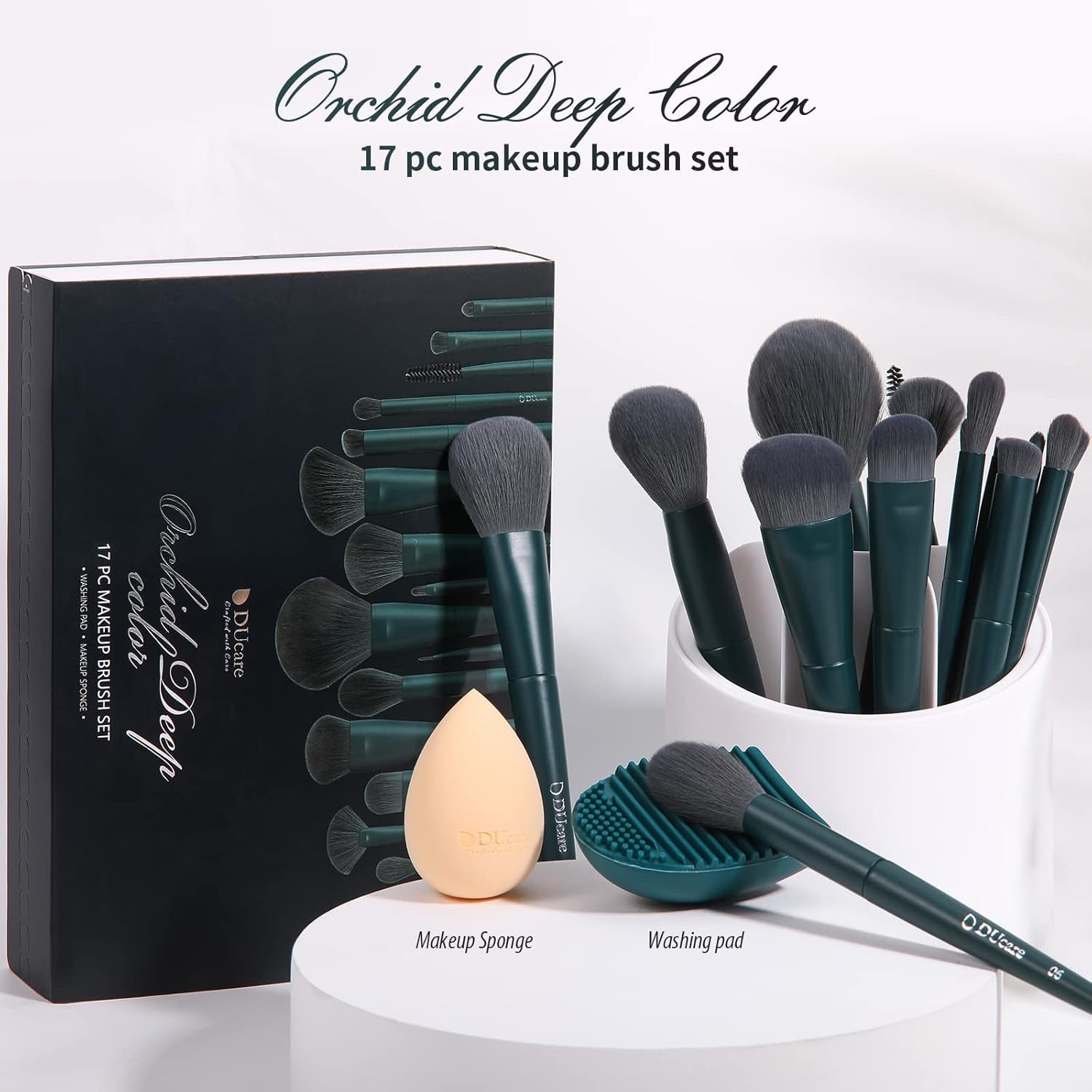 Ducare 19Pcs Makeup Brush Set | with Cleaning Mat Makeup Sponge 17Pcs Makeup Brushes for Foundation,Powder, Contour, Bronzer, Concealer, Eyeshadow