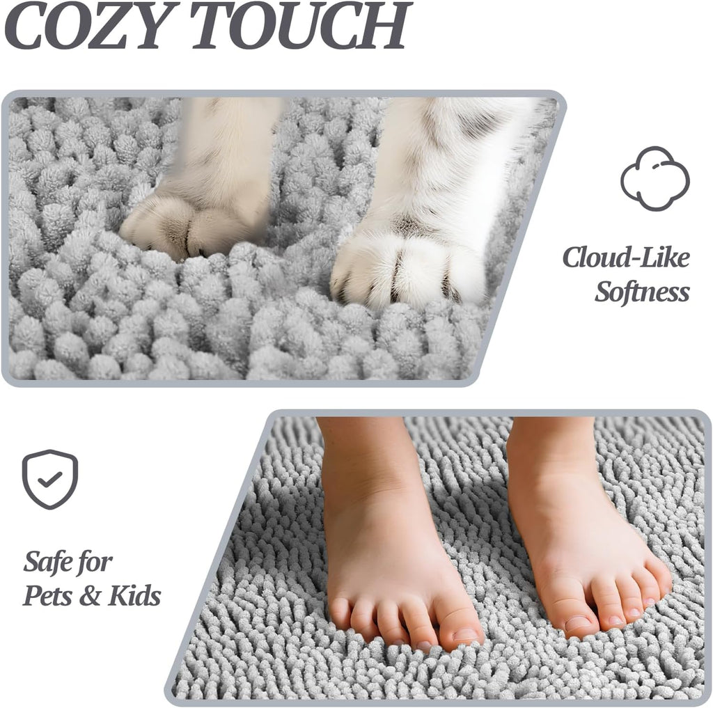 VIVAGLORY Dog Door Mat Absorpmax Dog Mat for Muddy Paw, 35 × 25", Grey | Mud Rug with Non Slip Backing for Indoor & Outdoor, Washable Soft Chenille anti Mud Waterproof