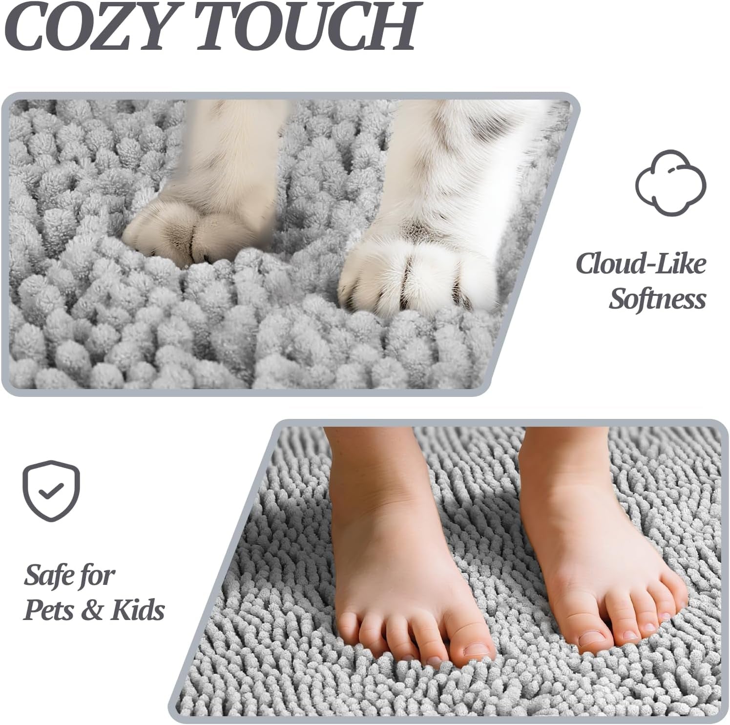 VIVAGLORY Dog Door Mat Absorpmax Dog Mat for Muddy Paw, 35 × 25", Grey | Mud Rug with Non Slip Backing for Indoor & Outdoor, Washable Soft Chenille anti Mud Waterproof