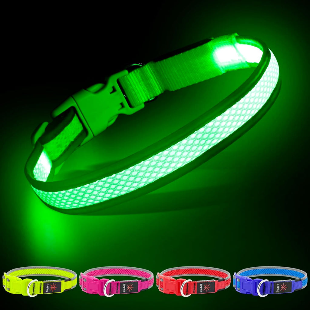 Yfbrite Light up Dog Collar, USB Rechargeable LED Puppy Collar Super Bright Adjustable Glowing Dog Lights for Night Walking (Green, Small)