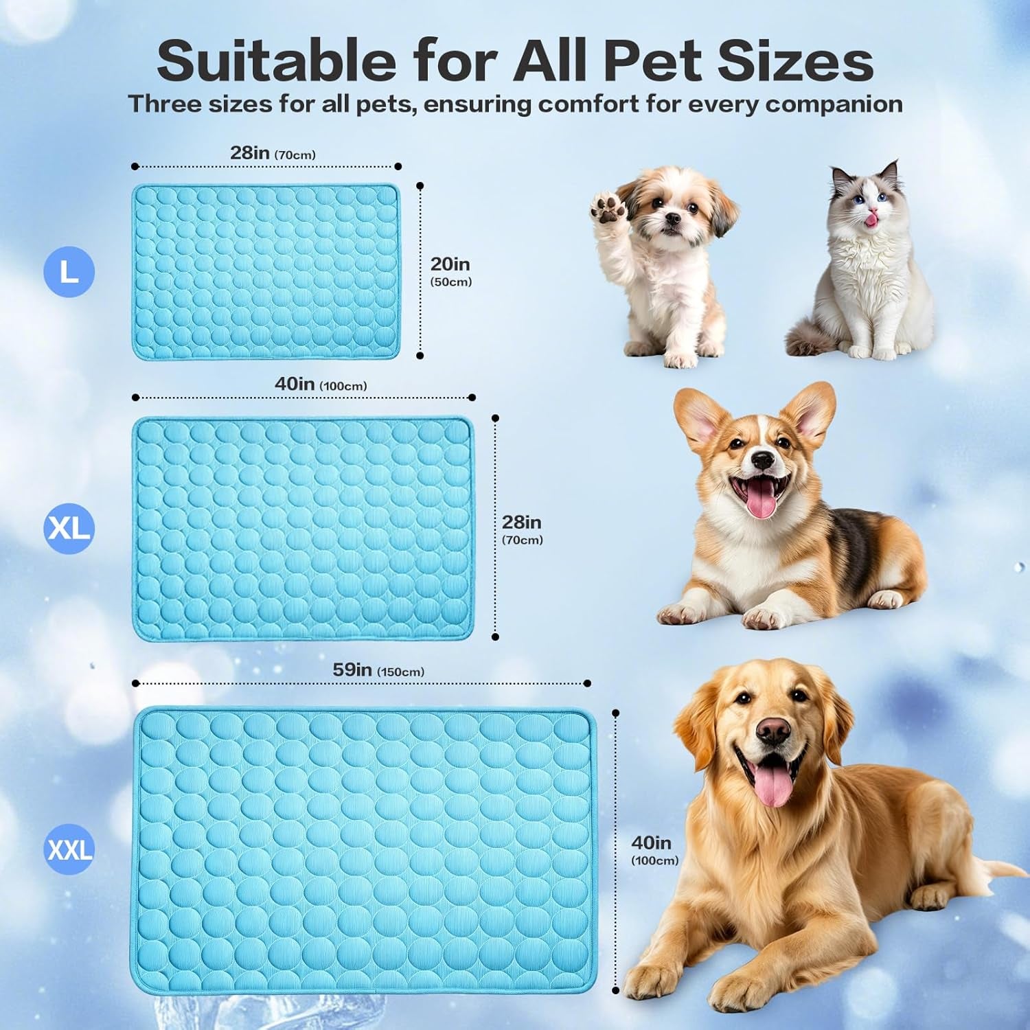 SISROL Arc-Chill Pet Cooling Mat for Dogs Cats, Washable Non-Slip Pad | Dog Cooling Mat with Q-Max>0.4 Chill Fiber Cools Pets Fast, Non-Toxic & Portable, Fits All Size Pets for Indoor Outdoor Use