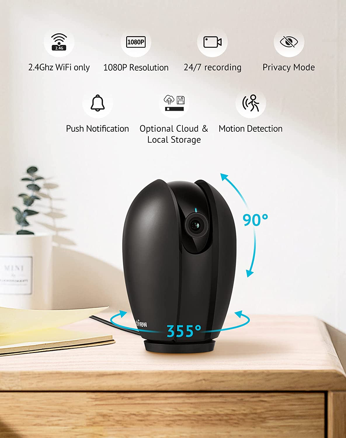 Laview Indoor Security Camera, 1080P Home Security Camera with Sound & Motion Detection, 360° Baby Monitor with Phone App, WIFI Pet Camera,2-Ways Audio, Night Vision,Sd&Cloud Storage, Works with Alexa