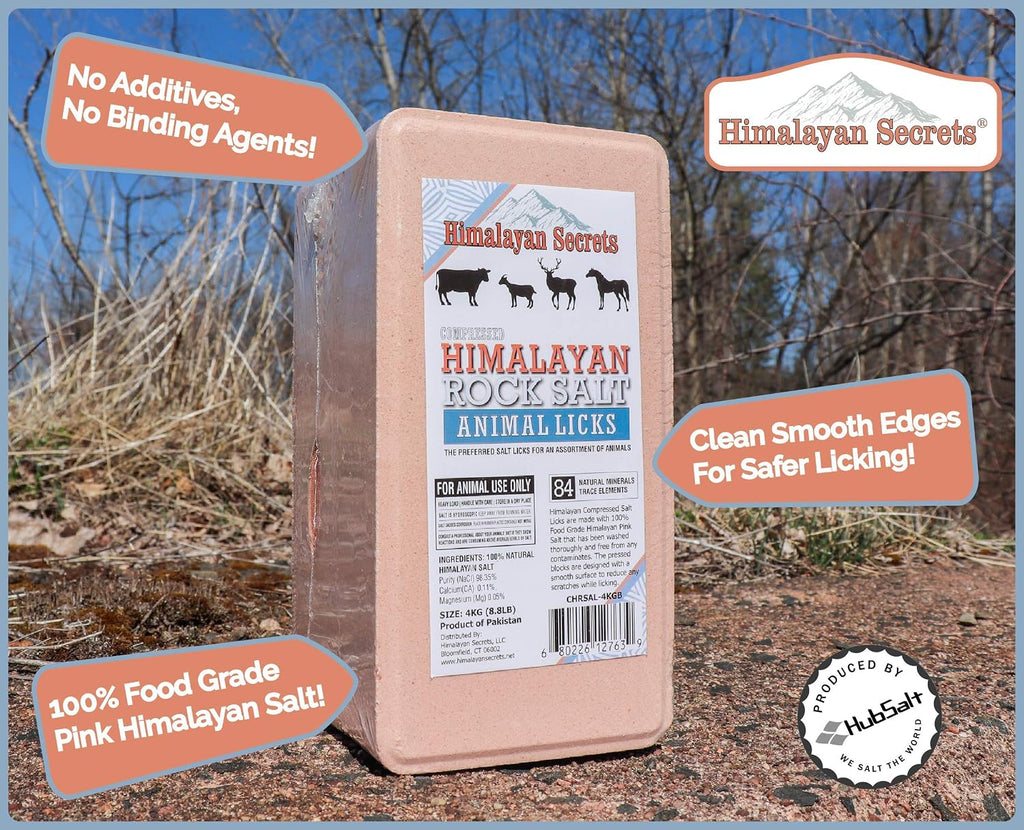 Salt Block for Deer & Horses – Compressed Mineral Salt Lick for Livestock, Cattle & Goats – Himalayan Secrets Pink Rock Salt Block (4.4LB/2KG, Block)