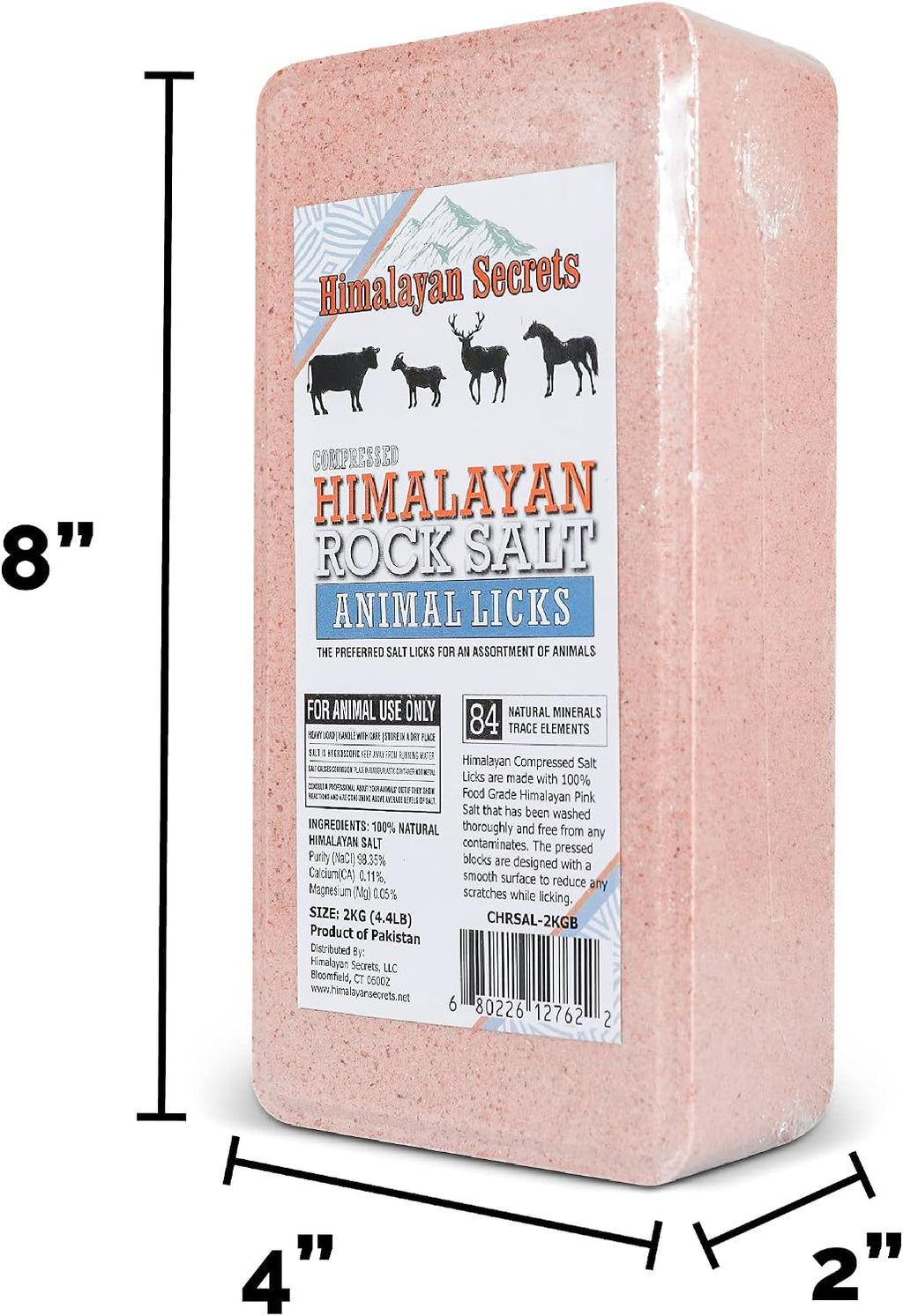 Salt Block for Deer & Horses – Compressed Mineral Salt Lick for Livestock, Cattle & Goats – Himalayan Secrets Pink Rock Salt Block (4.4LB/2KG, Block)
