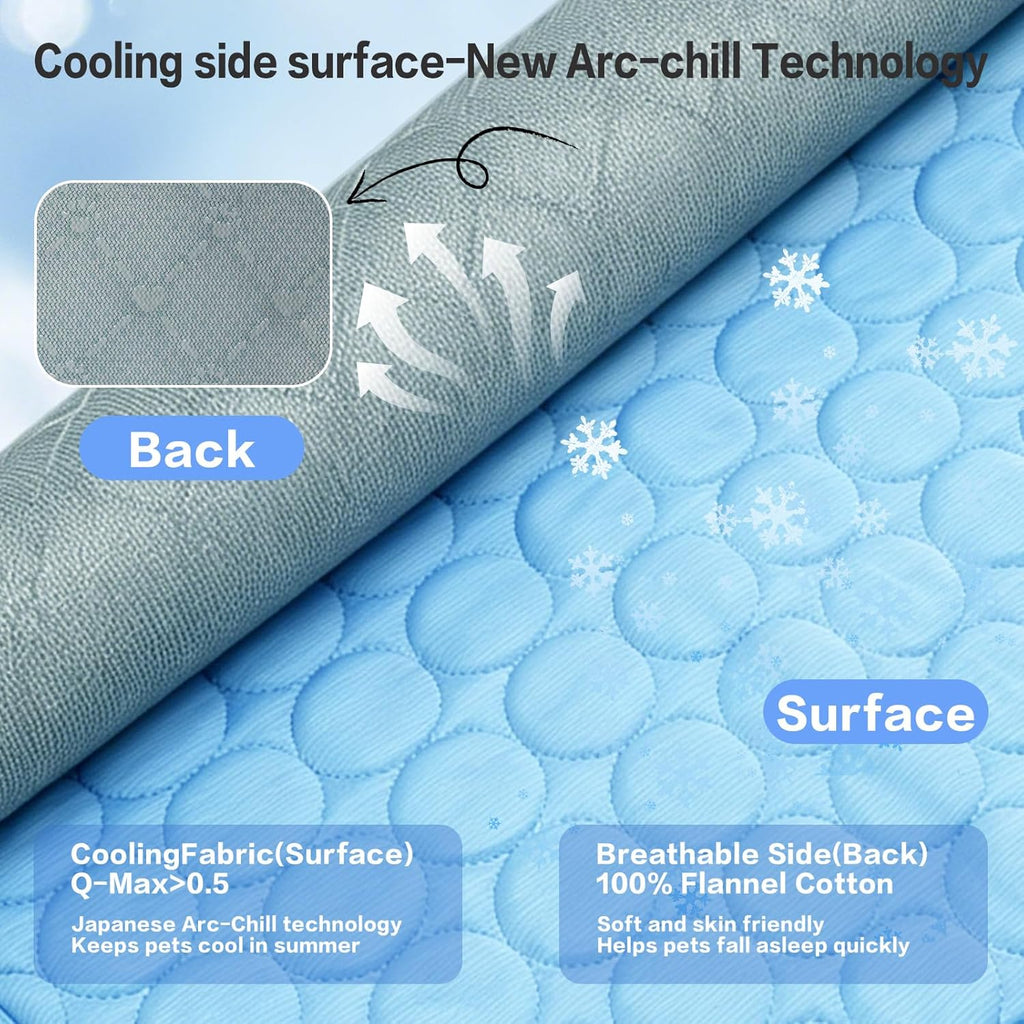 SISROL Arc-Chill Pet Cooling Mat for Dogs Cats, Washable Non-Slip Pad | Dog Cooling Mat with Q-Max>0.4 Chill Fiber Cools Pets Fast, Non-Toxic & Portable, Fits All Size Pets for Indoor Outdoor Use
