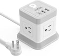 Power Bar with USB, FDTEK Flat Plug Extension Cord with 4 Outlets and 3 USB Ports, 5 FT Power Cord Desktop Charging Station, Overload Protection, Compact Portable for Travel Home Office Cruise Ship