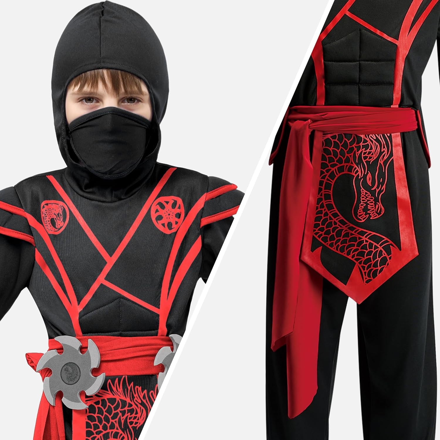 Spooktacular Creations Halloween Ninja Costume Kids, Ninja Dragon Jumpsuit Set, Boys Halloween Costume for Dressup Party