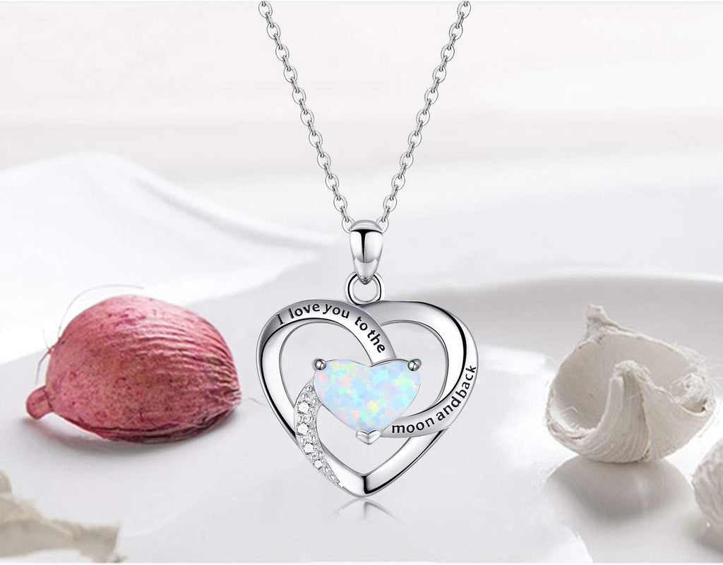 Cuoka Sterling Silver Heart Pendant Necklace for Women with Jewelry Box | I Love You to the Moon and Back Gift,Birthstone,Hypoallergenic,Elegant, Romantic,Non Tarnish,Daily,Birthday,Graduation